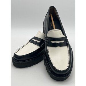 G.H. Bass Weejuns Womens Black & White Leather Lug Sole Penny Loafers Size 9